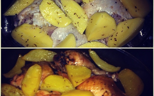 Sobrecoxa assada com batatas