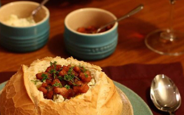 Creme de abóbora no pão italiano