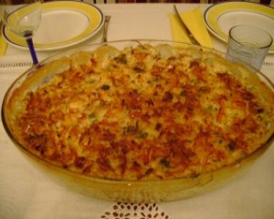 Bacalhau com batata assada no azeite