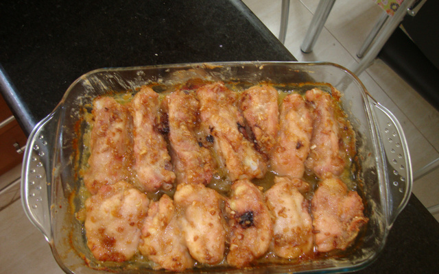 Frango assado ao creme de cebola e azeite