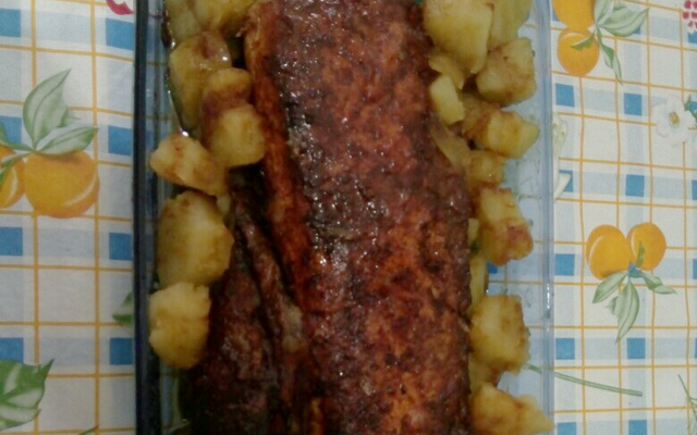 Lombo de porco com batata doce caramelizada