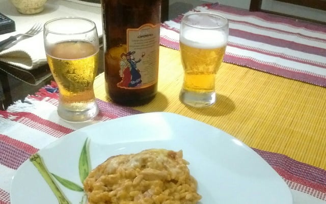 Risoto de palmito e frango gratinado (Risoto Misto)