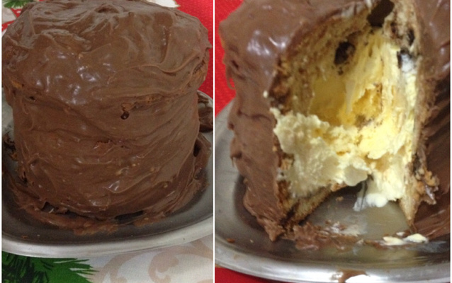 Panetone trufado de sorvete coberto e com chocolate