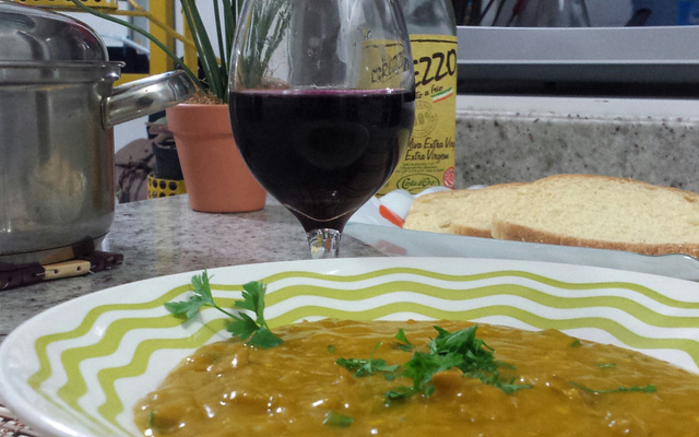 Sopa creme de abóbora cabotiá com carne