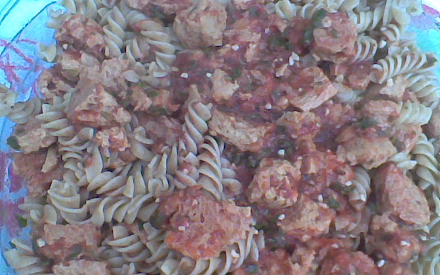 Fusilli com proteína de soja (Vegan)