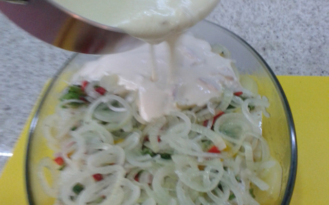 Bacalhau com requeijão e bacon