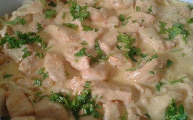 Macarrão com frango e molho branco