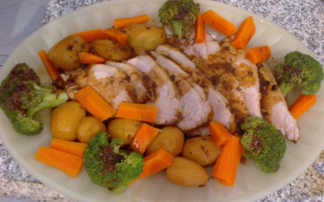 Picanha suína com legumes