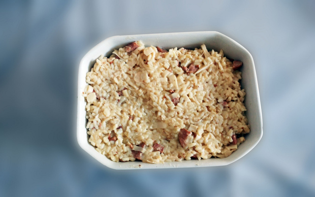 Risoto de palmito e linguiça