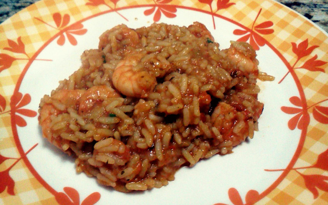 Risoto de camarão e curry