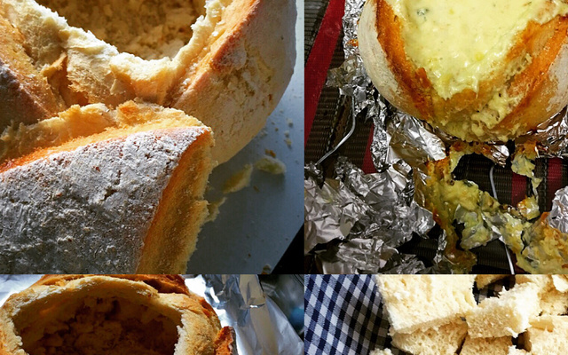 Fondue de queijo no pão italiano