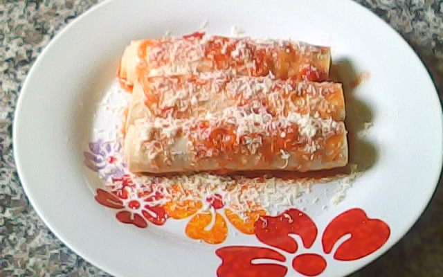 Canelone de mussarela com presunto