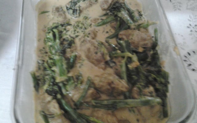 Carne com catupiry e brócolis