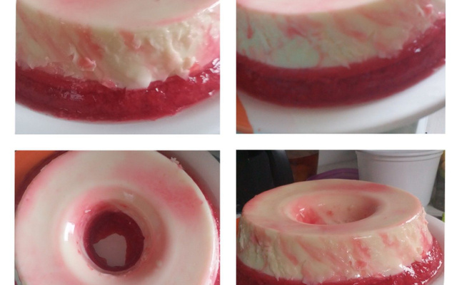 Mousse cremoso com gelatina de morango