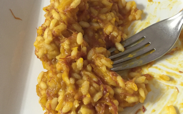 Risoto de abóbora japonesa com carne seca