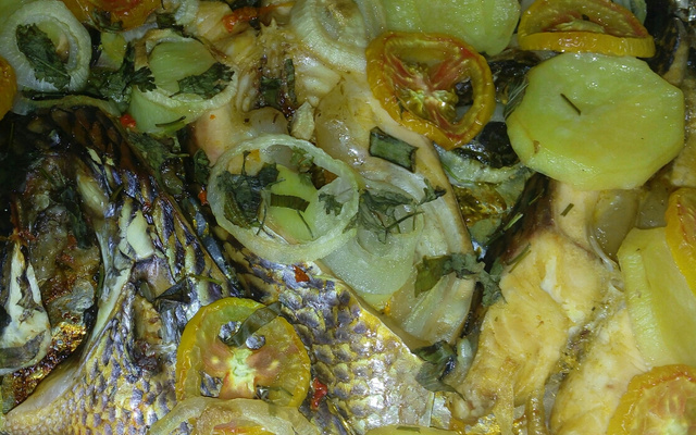 Tilápia em posta ao vinho branco