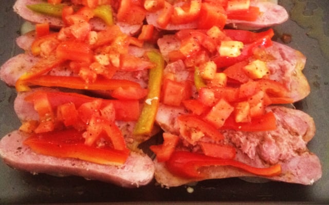 Linguiça aberta gratinada