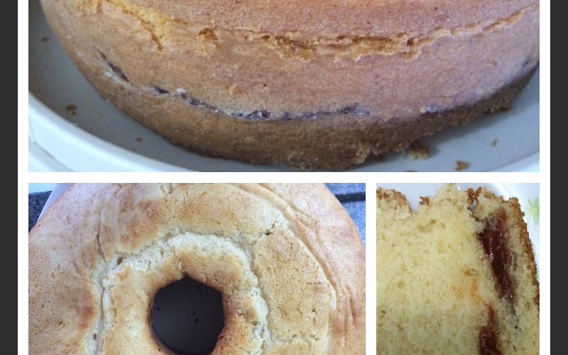 Bolo com recheio de goiabada e cobertura crocante