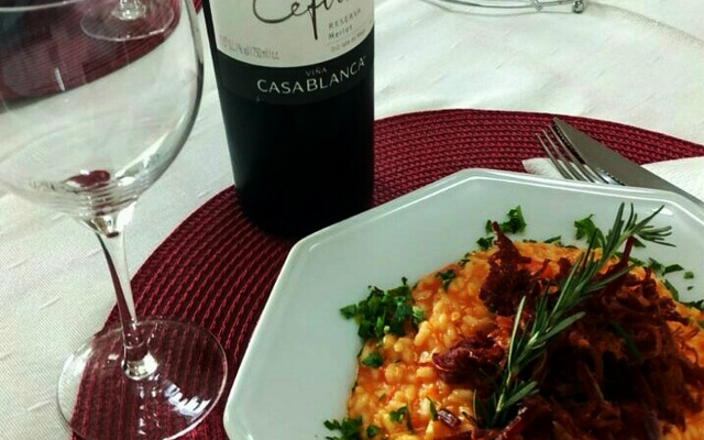 Risoto de abóbora com carne seca crocante