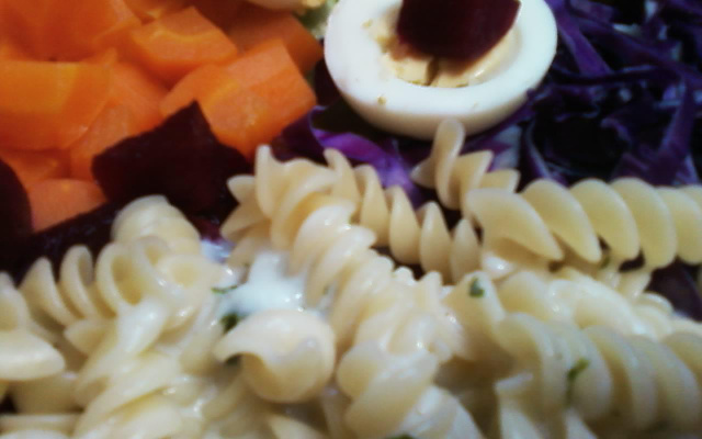 Salada de macarrão ao molho de iogurte e salsinha