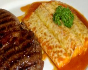 Pupunha São Cassiano à parmegiana e bife de chorizo