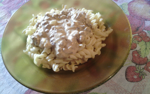 Macarrão ao molho de maionese com carne
