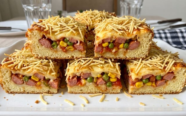Torta de forno de cachorro-quente com batata palha