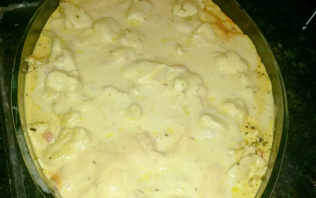 Macarrão com frango e queijos ao forno