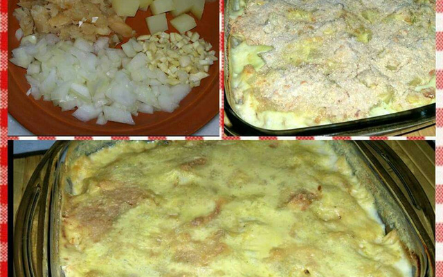 Bacalhau econômico em falsa nata