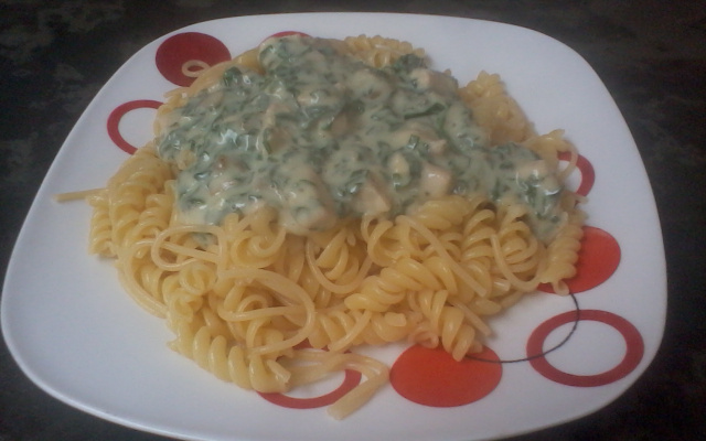 Macarrão ao molho de espinafre com frango