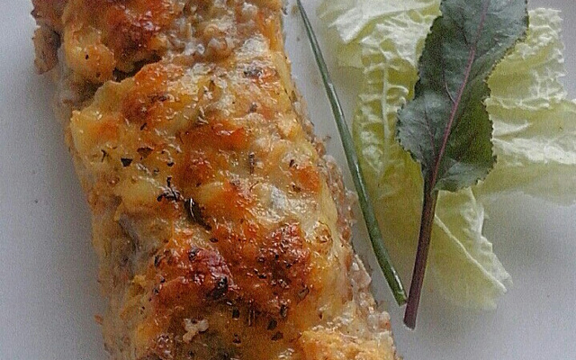 Lasanha de triguilho com recheio de frango cremoso