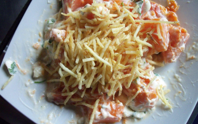 Abóbora com maionese e batata palha