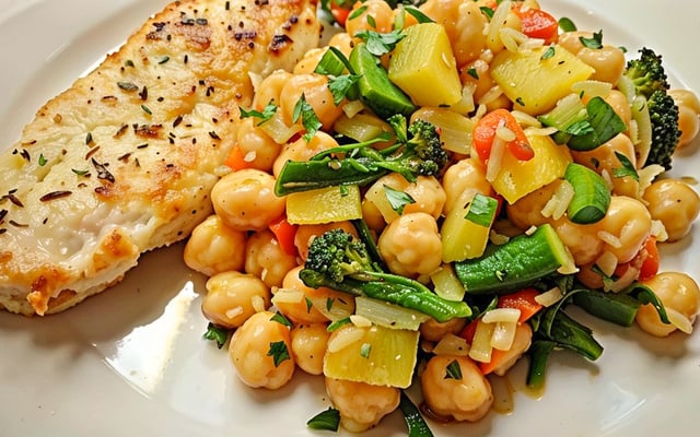 Grão-de-bico com legumes