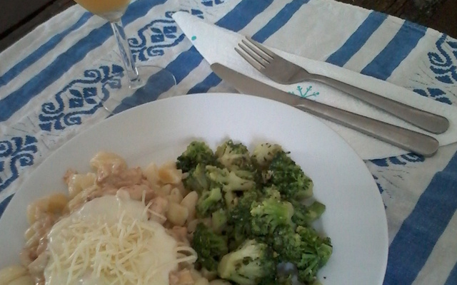 Macarrão light com frango e molho branco