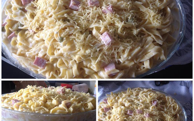 Bucatini com presunto e ervilha