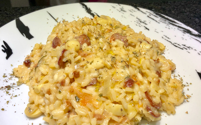 Risoto de calabresa e bacon