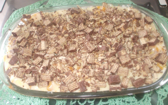 Pavê de pêssego com chocolate
