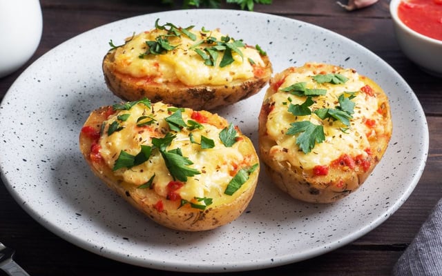 Batata recheada vegetariana (ovolacto)