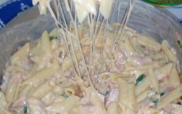 Macarrão com creme de leite e presunto