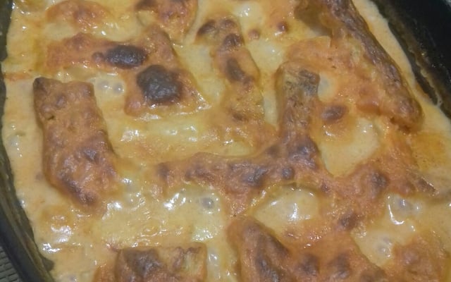 Filé de peixe ao molho de tomate com requeijão