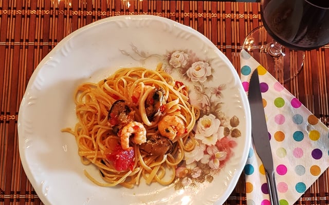 Espaguete com frutos do mar 