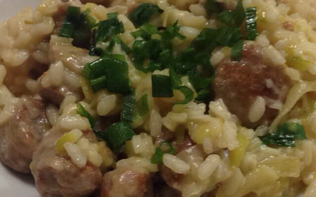 Risoto de abobrinha com linguiça defumada