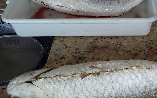 Taínha recheada com farofa