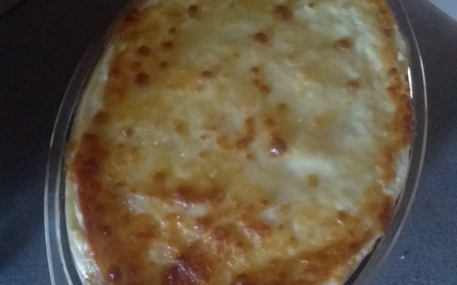 Macarrão ao molho branco e frango desfiado