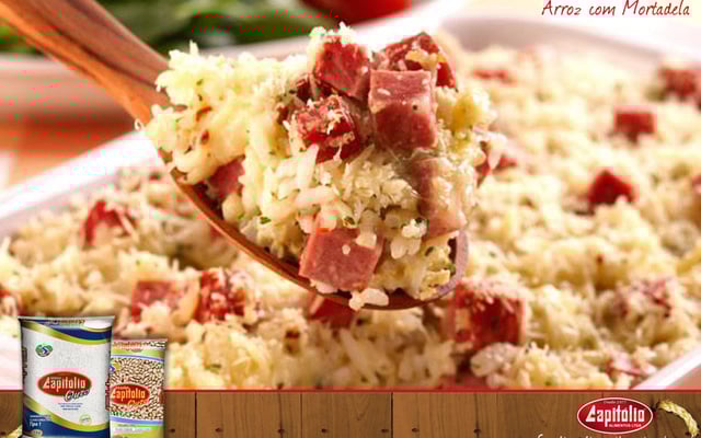 Arroz com mortadela