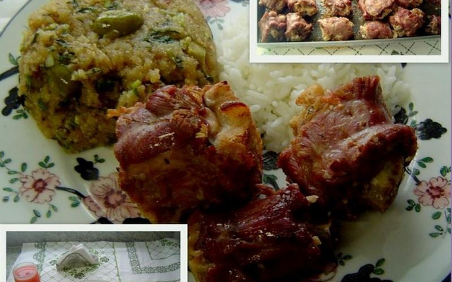 Pescoço de peru ao forno com pirão