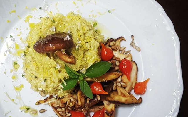 Risoto de limão siciliano com shitake grelhado (versão tradicional e versão vegana)
