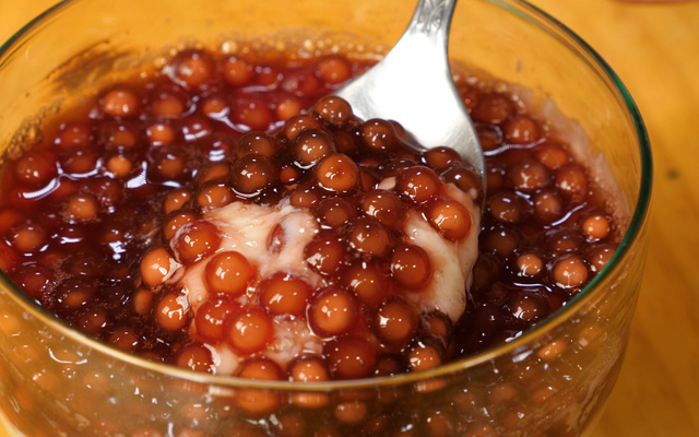 Sagu com creme de baunilha