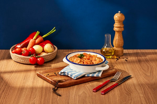 "Arroz" de aveia caldoso com camarão