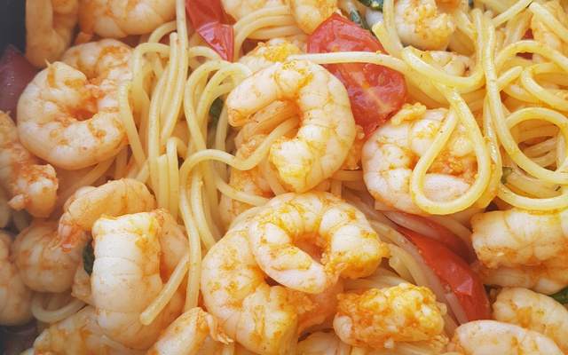 Espaguete à Marguerite com camarão 